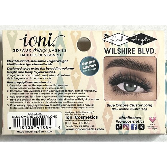 Ioni 3D Faux Mink Lashes – Wilshire Blvd Blue Ombre Cluster Long - Picture 2 of 5